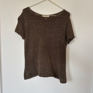 Eddie Bauer Brown Knit Short Sleeve Sweater | Lightweight Classic Top